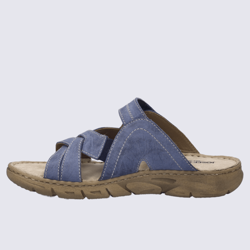 Sandales Josef Seibel, Sandales confortables avec semelle Rubflex femme en cuir nubuck bleu foncé