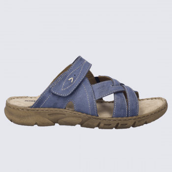 Sandales Josef Seibel, Sandales confortables avec semelle Rubflex femme en cuir nubuck bleu foncé