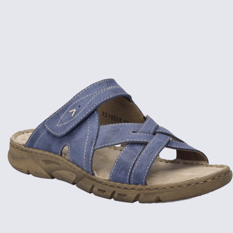 Sandales Josef Seibel, Sandales confortables avec semelle Rubflex femme en cuir nubuck bleu foncé