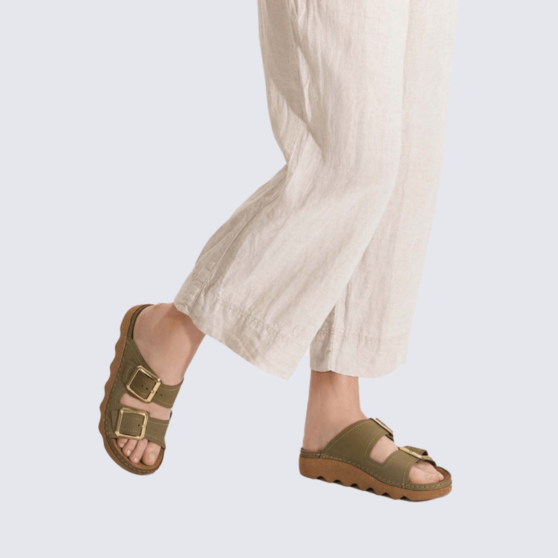 Mules Rohde, Mules double boucle femme en synthétique vert pesto