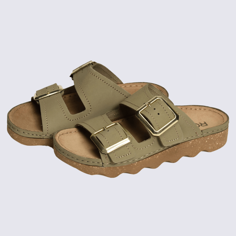 Mules Rohde, Mules double boucle femme en synthétique vert pesto