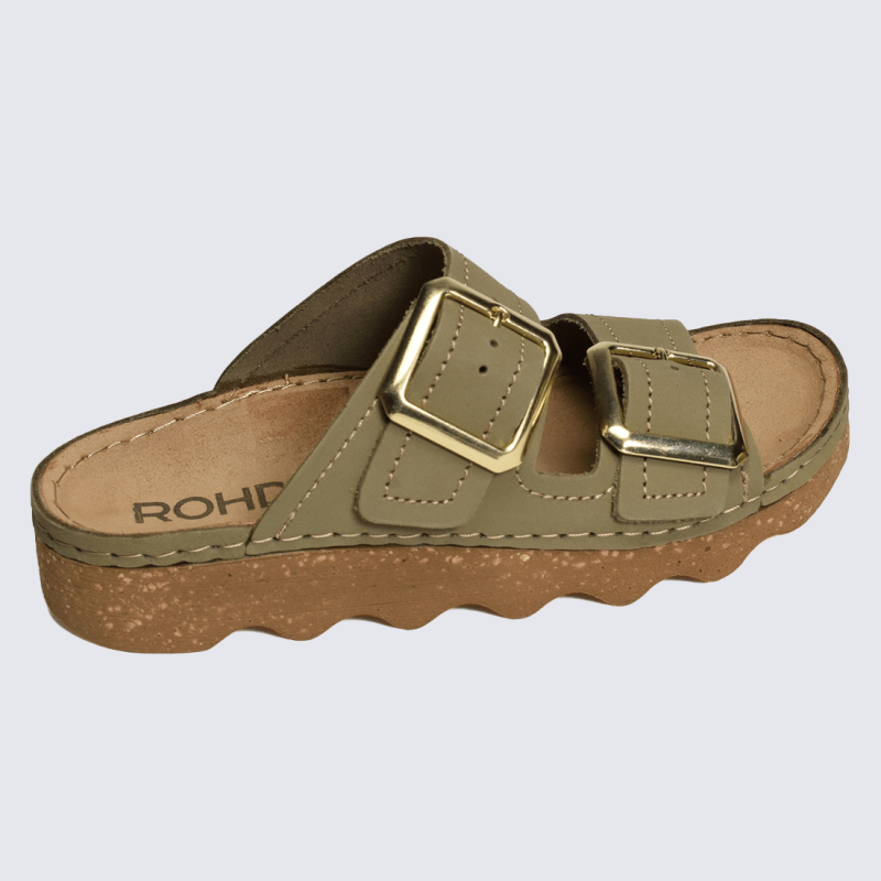 Mules Rohde, Mules double boucle femme en synthétique vert pesto