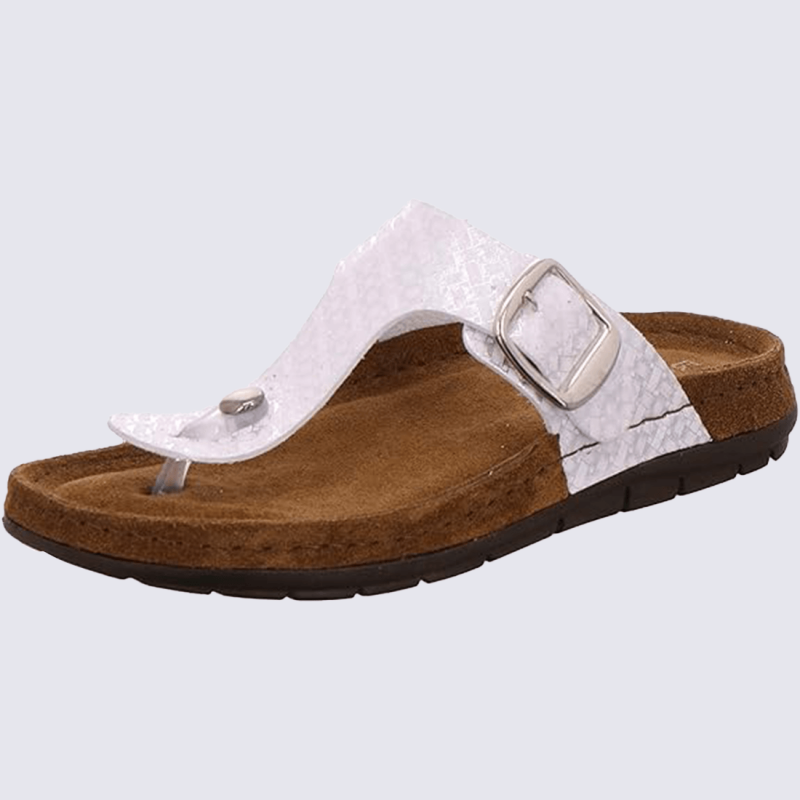 Sandales Rohde, Sandales élégantes tongs effet python semelle confort cuir blanc