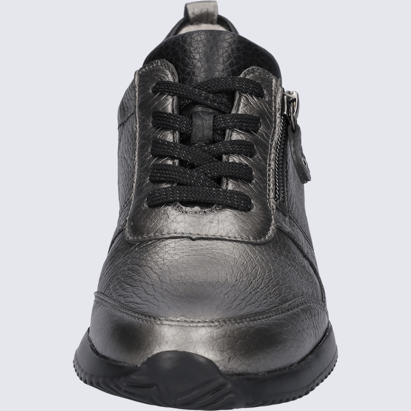 Baskets Waldläufer, sneakers confort femme en cuir de cerf noir