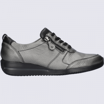 Baskets Waldläufer, sneakers confort femme en cuir de cerf noir