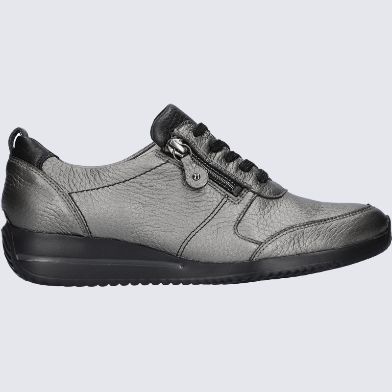Baskets Waldläufer, sneakers confort femme en cuir de cerf noir
