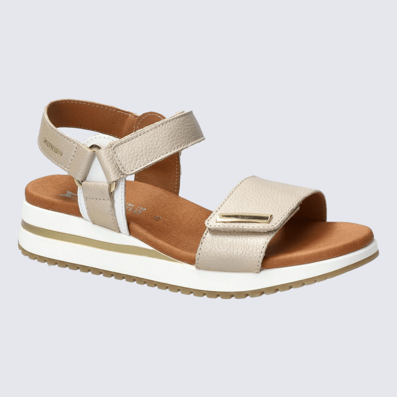 Sandales Mephisto, sandales à talons effet craquelé femme en cuir beige