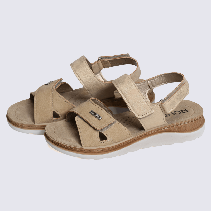 Sandales Rohde, Sandales à scratch confort femme en matières mixtes nature