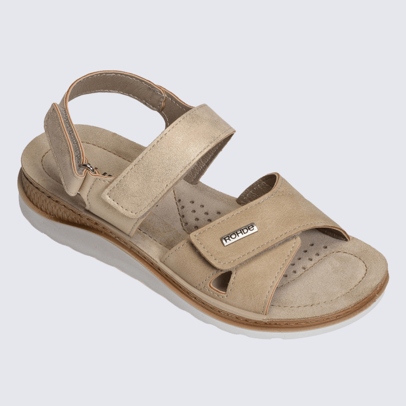 Sandales Rohde, Sandales à scratch confort femme en matières mixtes nature