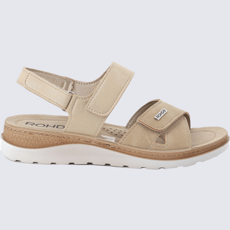 Sandales Rohde, Sandales à scratch confort femme en matières mixtes nature