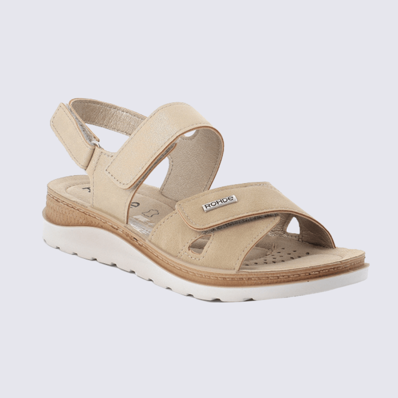 Sandales Rohde, Sandales à scratch confort femme en matières mixtes nature