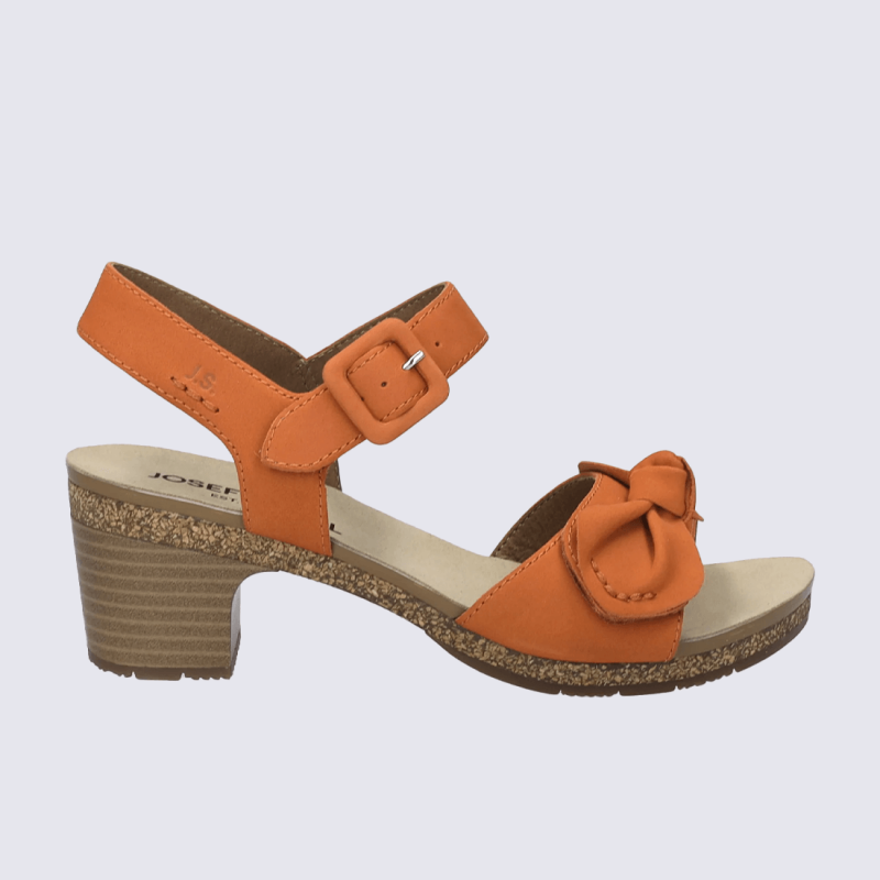 Mules Josef Seibel, mules à talon avec nœud décoratif femme cuir orange papaye