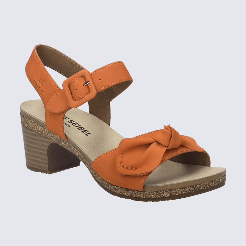 Mules Josef Seibel, mules à talon avec nœud décoratif femme cuir orange papaye