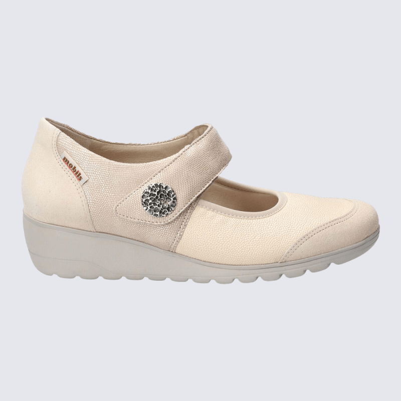 Ballerines Mobils, ballerines à talons chic femme en cuir sable clair