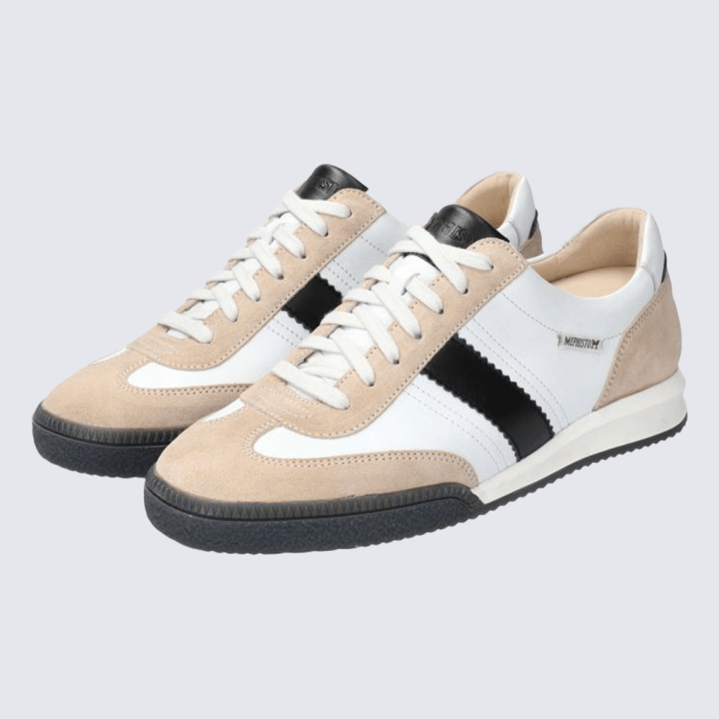 Sneakers Mephisto, Sneakers tendance à lacets semelle amovible femme cuir lisse beige