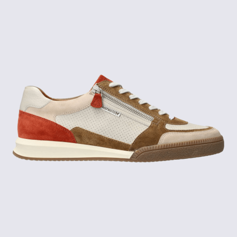 Sneakers Mephisto, Sneakers moderne et chic homme en cuir pleine fleur sable clair