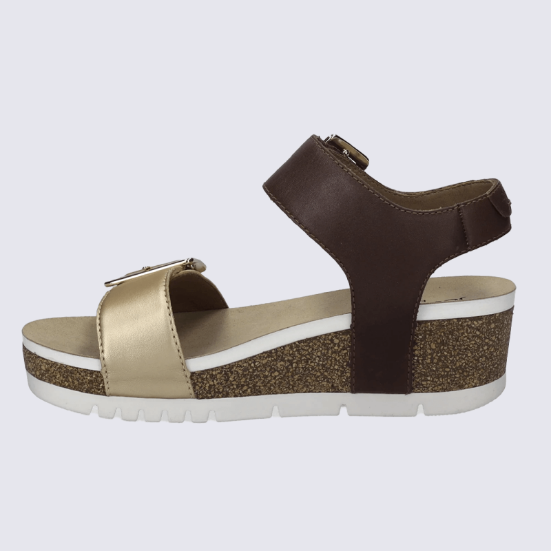 Sandales JOSEF SEIBEL, Sandales boucles élégantes femme en cuir bicolore gold et brun