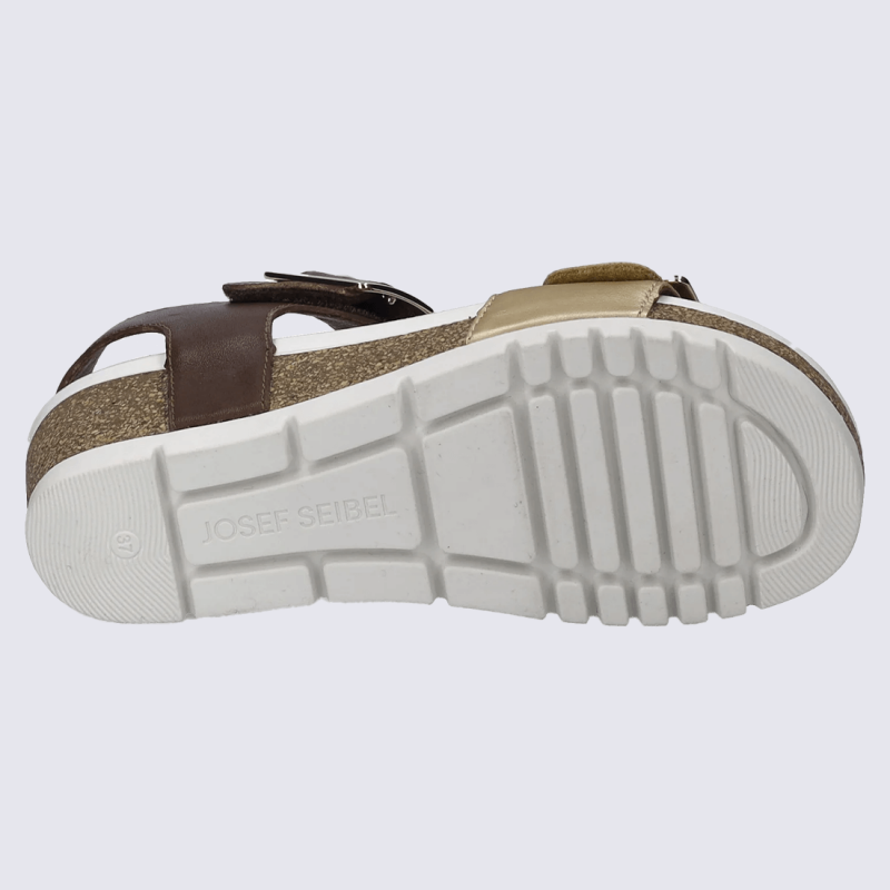Sandales JOSEF SEIBEL, Sandales boucles élégantes femme en cuir bicolore gold et brun