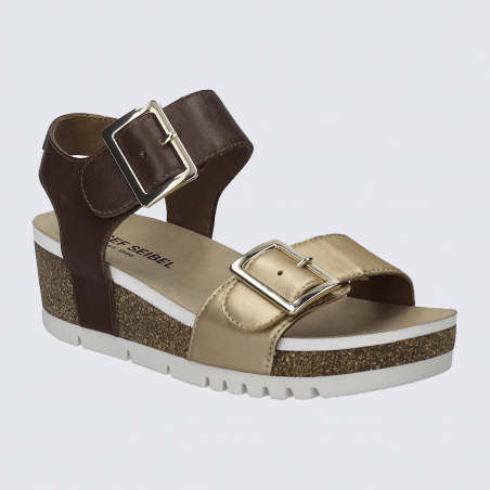 Sandales JOSEF SEIBEL, Sandales boucles élégantes femme en cuir bicolore gold et brun Sandales JOSEF SEIBEL, Sandales boucles élégantes femme en cuir bicolore gold et brun