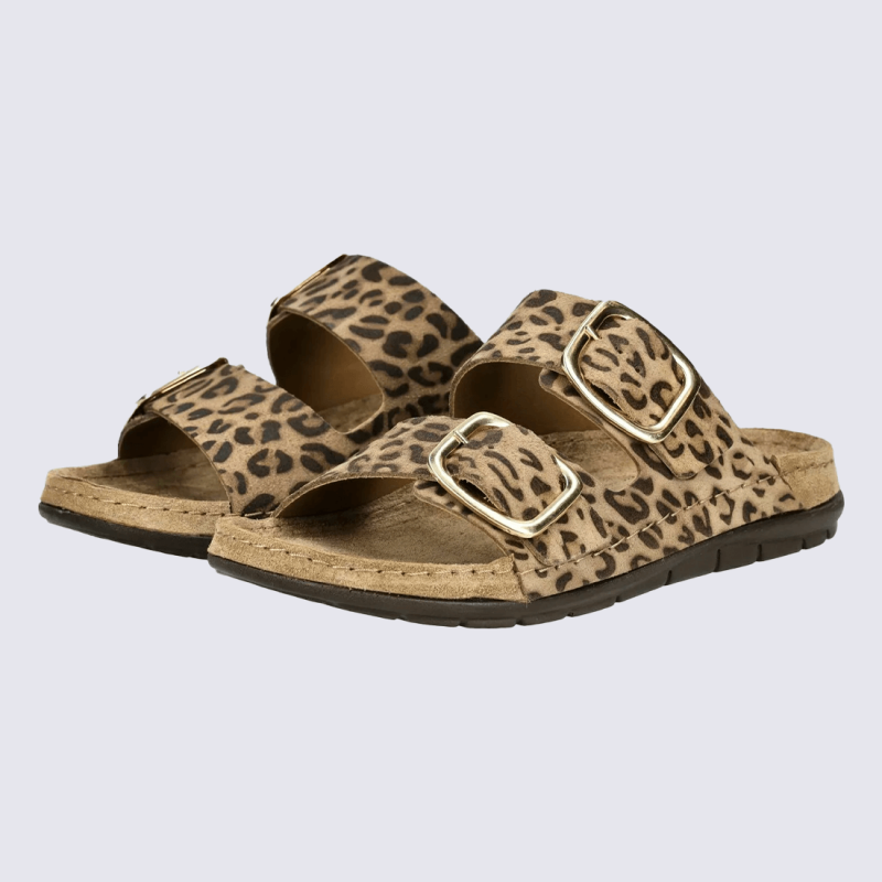 Mules Rohde, mules à boucles moderne femme en cuir nubuck imprimé léopard