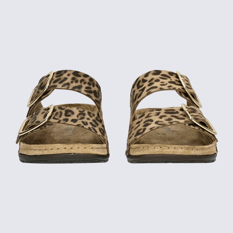 Mules Rohde, mules à boucles moderne femme en cuir nubuck imprimé léopard