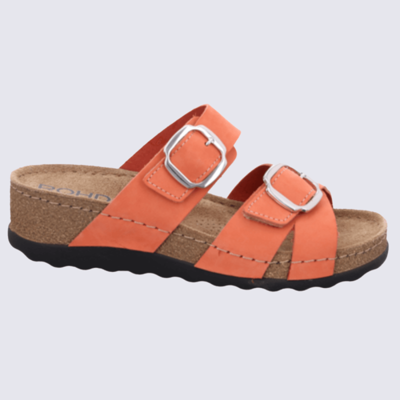 Mules Rohde, Mules brides réglables femme en cuir nubuck baiser