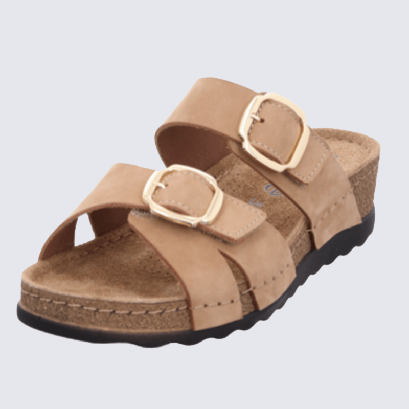 Mules Rohde, Mules brides réglables femme en cuir nubuck nature