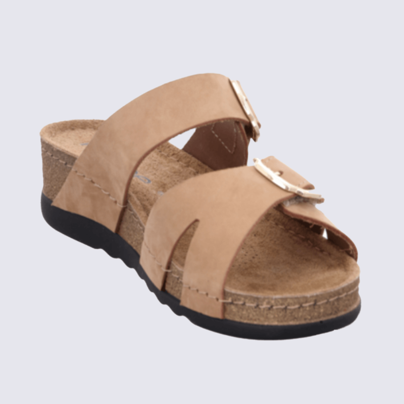 Mules Rohde, Mules brides réglables femme en cuir nubuck nature