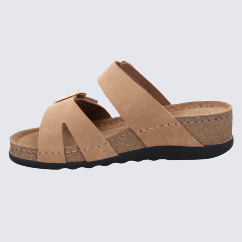 Mules Rohde, Mules brides réglables femme en cuir nubuck nature