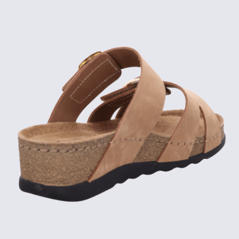 Mules Rohde, Mules brides réglables femme en cuir nubuck nature