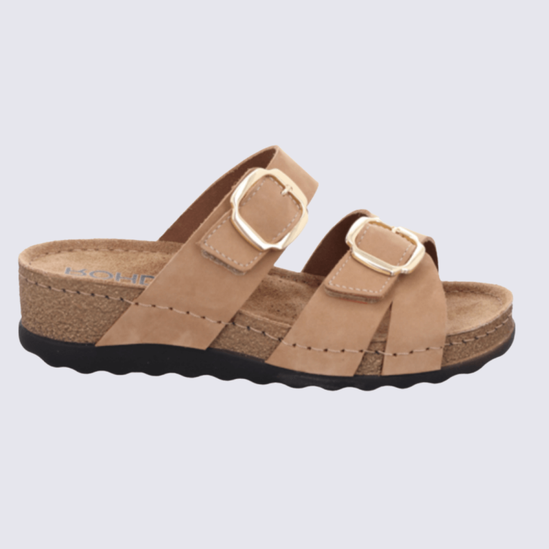 Mules Rohde, Mules brides réglables femme en cuir nubuck nature