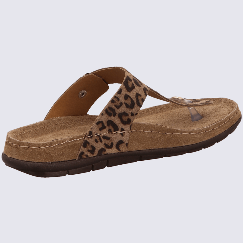 Sandales Rohde, Sandales élégantes tongs semelle confort cuir nubbuck leopard