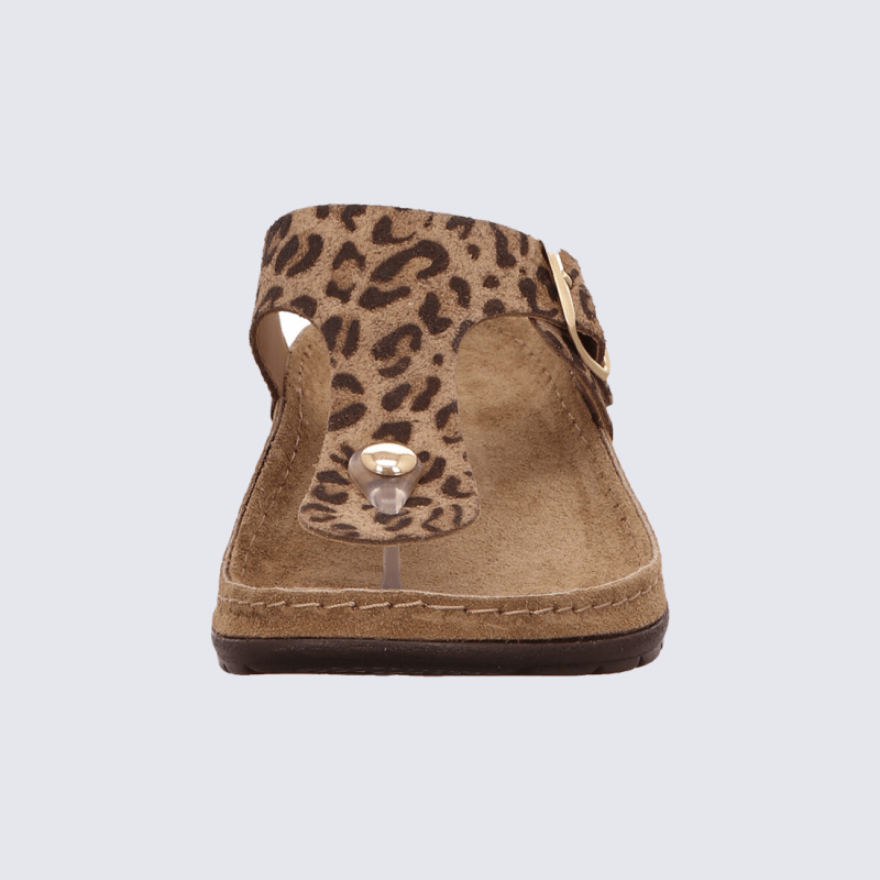 Sandales Rohde, Sandales élégantes tongs semelle confort cuir nubbuck leopard