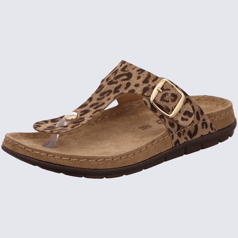 Sandales Rohde, Sandales élégantes tongs semelle confort cuir nubbuck leopard