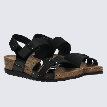 Sandales Rohde, Sandales brides croisées compensées femme en cuir noir Sandales Rohde, Sandales brides croisées compensées femme en cuir noir
