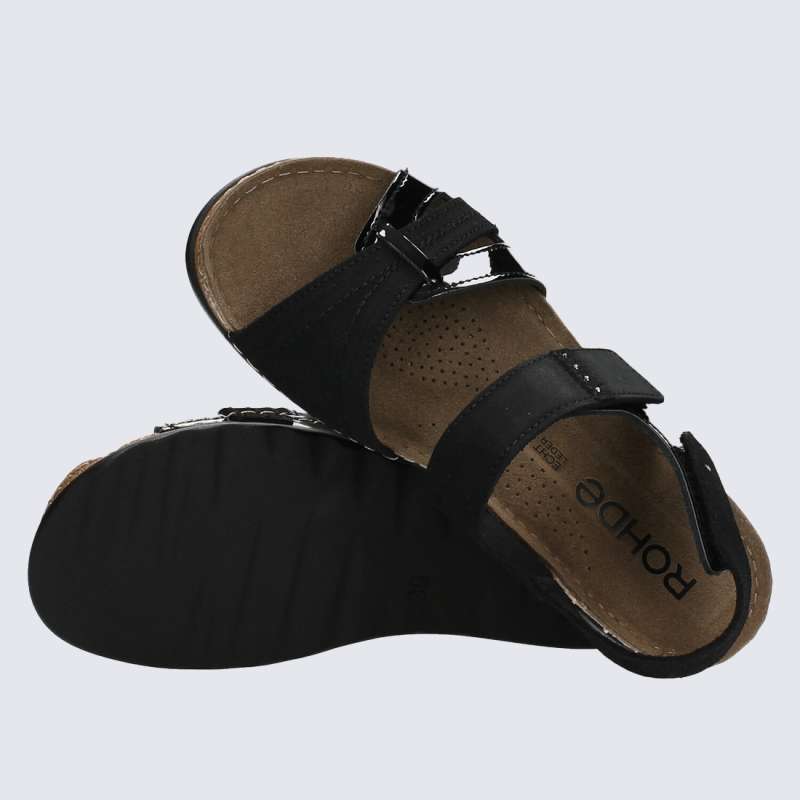 Sandales Rohde, Sandales brides croisées compensées femme en cuir noir