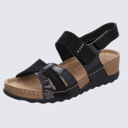 Sandales Rohde, Sandales brides croisées compensées femme en cuir noir Sandales Rohde, Sandales brides croisées compensées femme en cuir noir