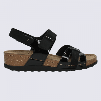 Sandales Rohde, Sandales brides croisées compensées femme en cuir noir