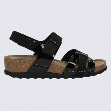Sandales Rohde, Sandales brides croisées compensées femme en cuir noir Sandales Rohde, Sandales brides croisées compensées femme en cuir noir