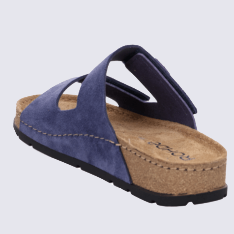 Mules Rohde, Mules chic et confort brides croisées femme en cuir velours bleu océan