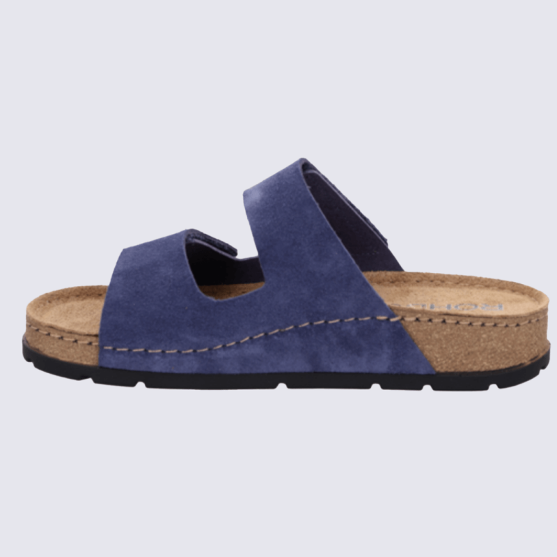 Mules Rohde, Mules chic et confort brides croisées femme en cuir velours bleu océan