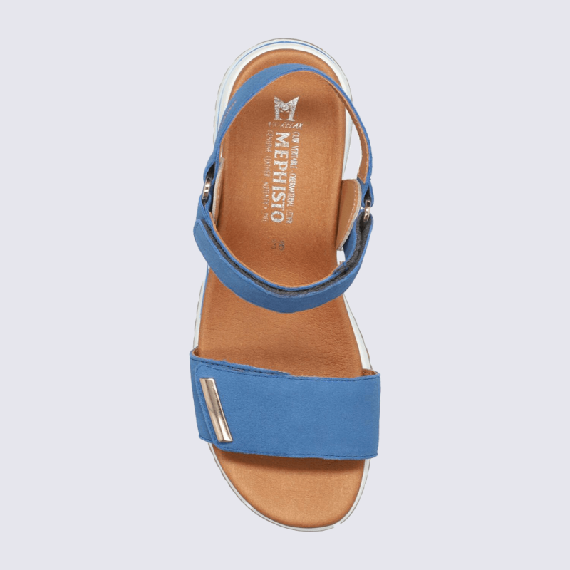 Sandales Mephisto, sandales à talons effet craquelé femme en cuir denim