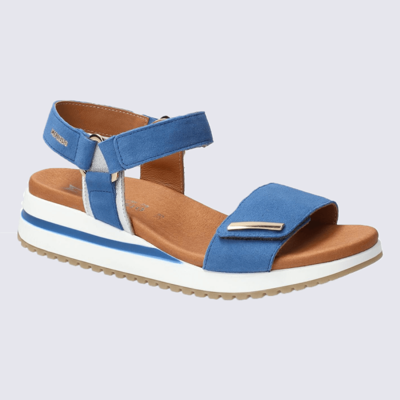 Sandales Mephisto, sandales à talons effet craquelé femme en cuir denim