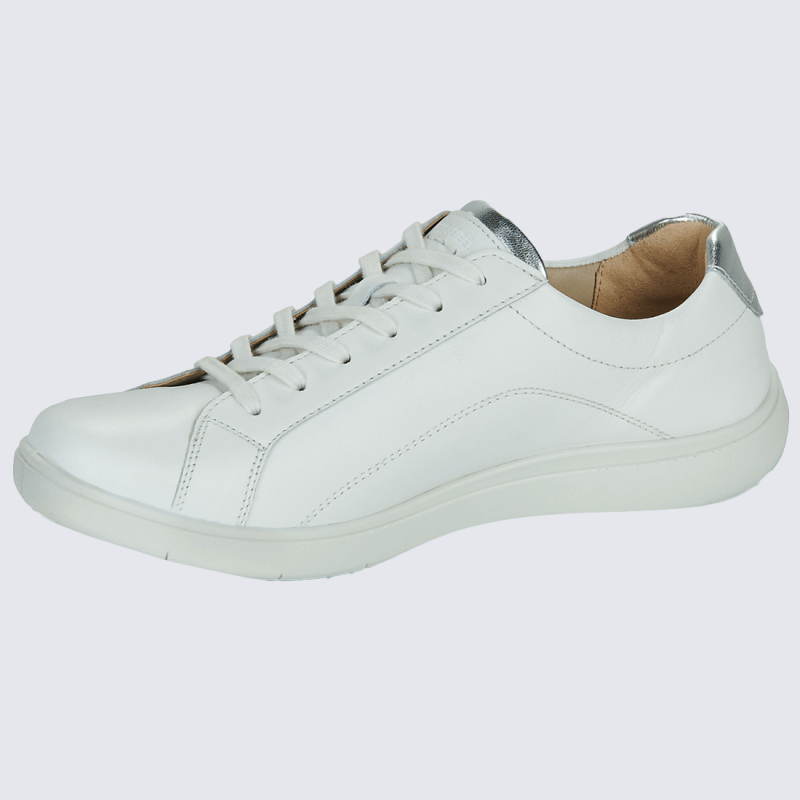 Basket Josef Seibel, Basket moderne et classe femme en cuir blanc et argent