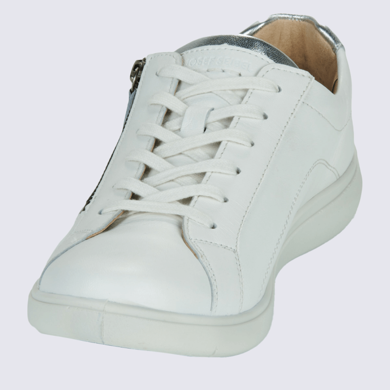 Basket Josef Seibel, Basket moderne et classe femme en cuir blanc et argent