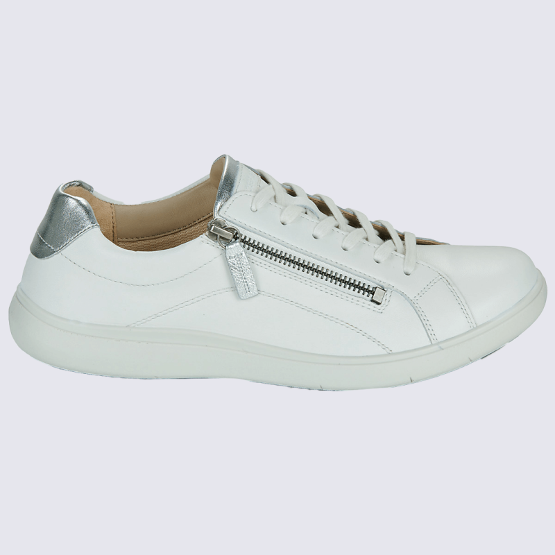 Basket Josef Seibel, Basket moderne et classe femme en cuir blanc et argent