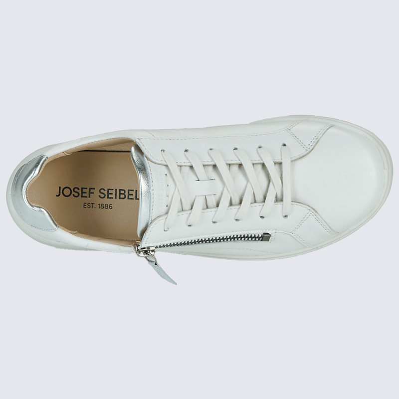 Basket Josef Seibel, Basket moderne et classe femme en cuir blanc et argent