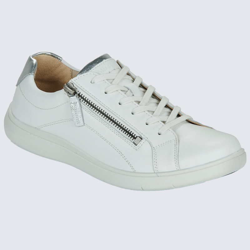 Basket Josef Seibel, Basket moderne et classe femme en cuir blanc et argent