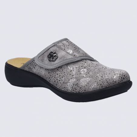 Mules Josef Seibel, Mules tendance fermeture Velcro femme en cuir/textile gris clair Mules Josef Seibel, Mules tendance fermeture Velcro femme en cuir/textile gris clair