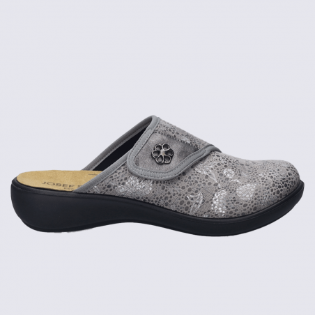 Mules Josef Seibel, Mules tendance fermeture Velcro femme en cuir/textile gris clair Mules Josef Seibel, Mules tendance fermeture Velcro femme en cuir/textile gris clair